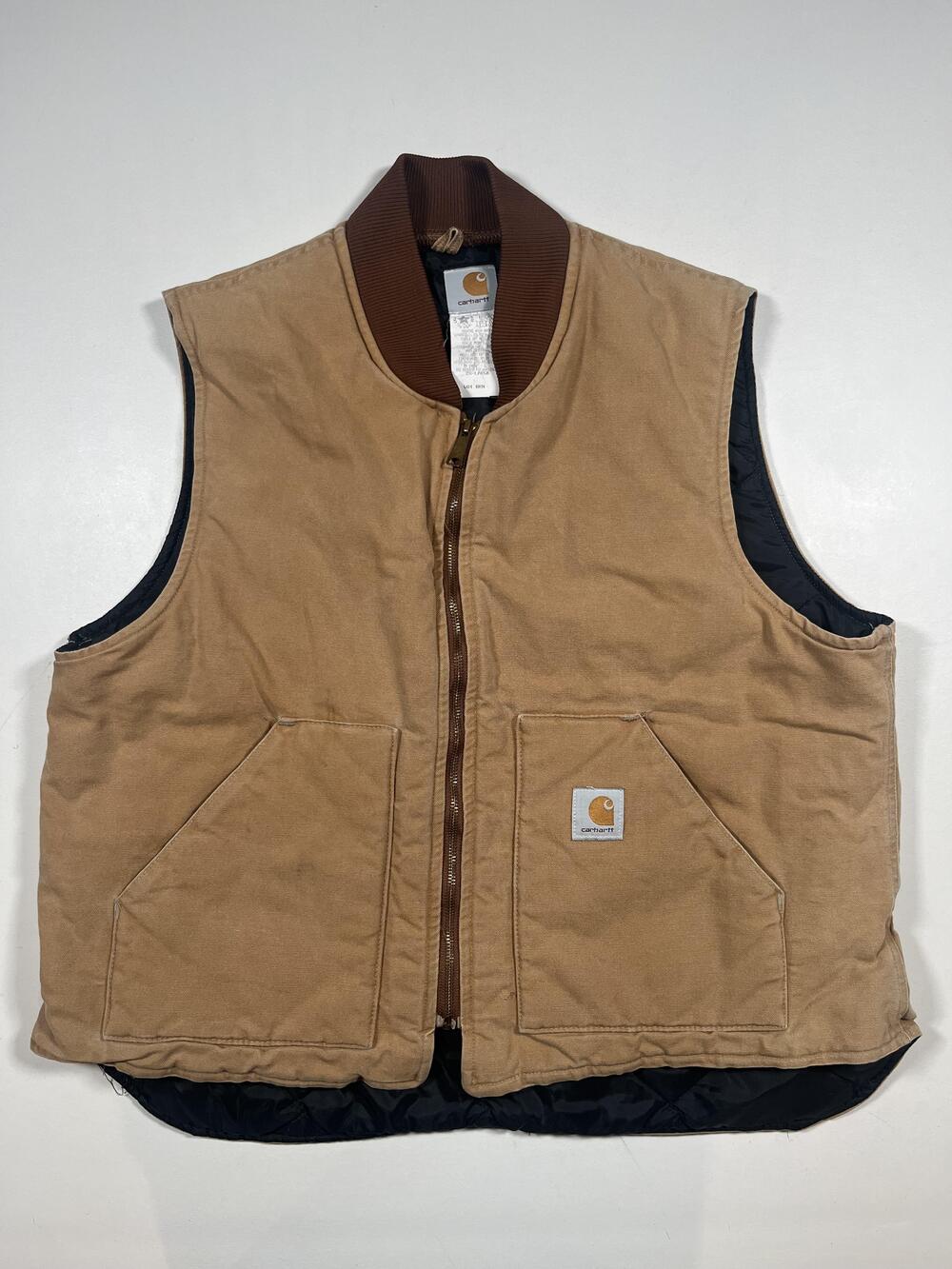 Vintage Carhartt Vest Mens 2XL Brown Quilted Insulated Zip Lined Workwear USA